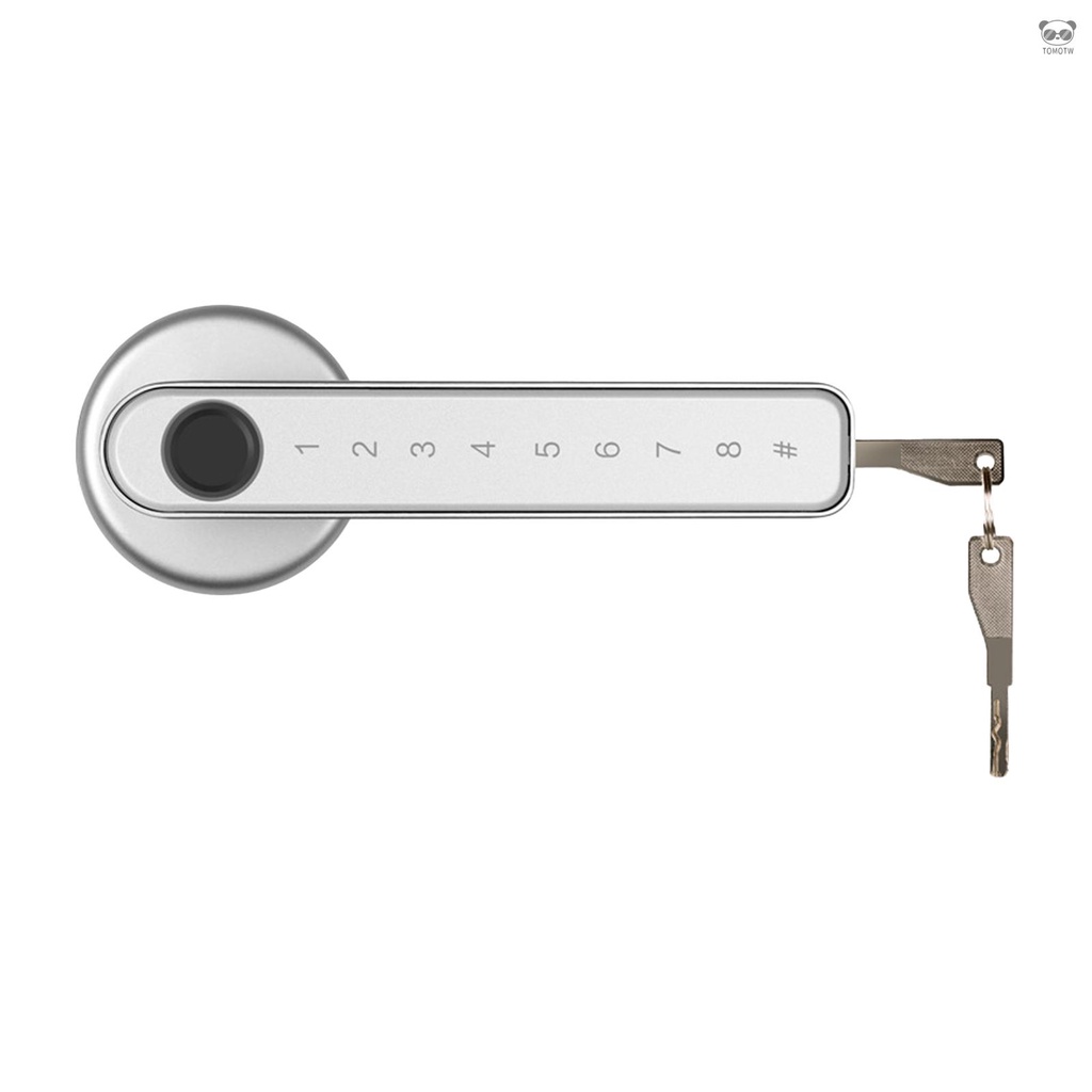 【有頻道】【CE、FCC認證】銀色  190 免佈線辦公室內房間執手門電子指紋+密碼+鑰匙鎖 鎖邊距60-70mm，