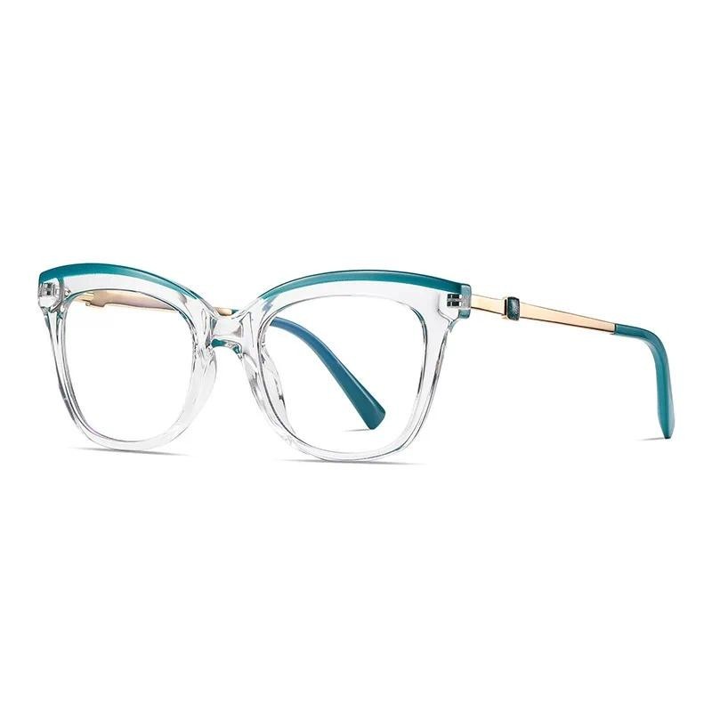 Tr90貓眼方形防藍光眼鏡框女士大框拼接彩色金屬彈簧腿眼鏡