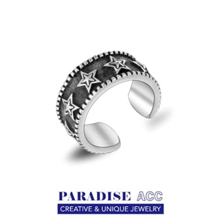 PARADISE 歐美 五角星 復古開口 鈦鋼 戒指 指環 個性 朋克 316L 不掉色不過敏