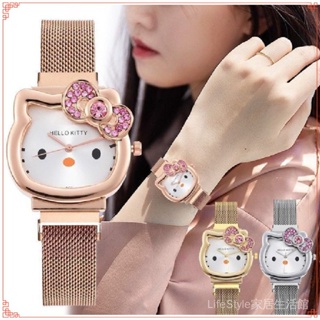 凱蒂貓小香風高級質感手錶 送滿鑽手鍊 凱蒂貓腕錶3件套 可愛石英錶 INS風手錶