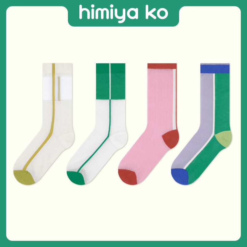 柳惠珠襪子 簡約線條棉襪子女日系百搭中筒襪超薄透明玻璃絲水晶襪