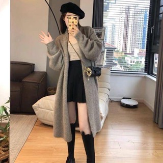 🌟Lovely愛出貨🌟 高階感灰色軟糯中長款毛衣小個子外套新款加厚慵懶風針織開衫大衣東大門款韓款韓版