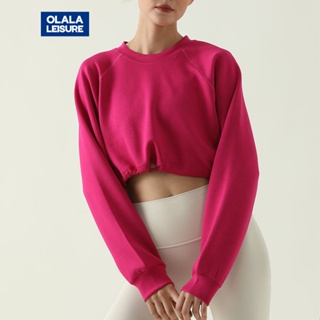 OLALA 新款短版長袖衛衣顯瘦抽繩運動上衣大學T