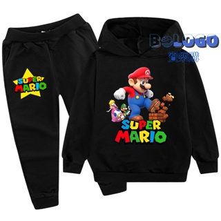 Mario 超級瑪麗 瑪利歐服裝童裝 休閒運動套裝 100CM-170CM 中大童裝兒童套裝 帽衫大學T+長褲 PB61