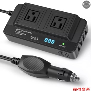 200w 汽車變頻器 12v 至 110v 改良正弦波電源轉換器 汽車電氣變頻器變壓器，附 2 個交流電源插座 4 個