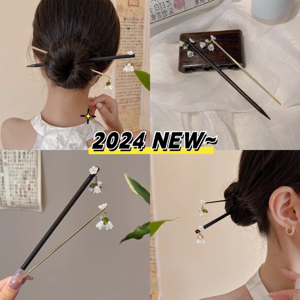 2024年新款花朵吊墜髮簪女生秋季簡約時尚盤發頭飾