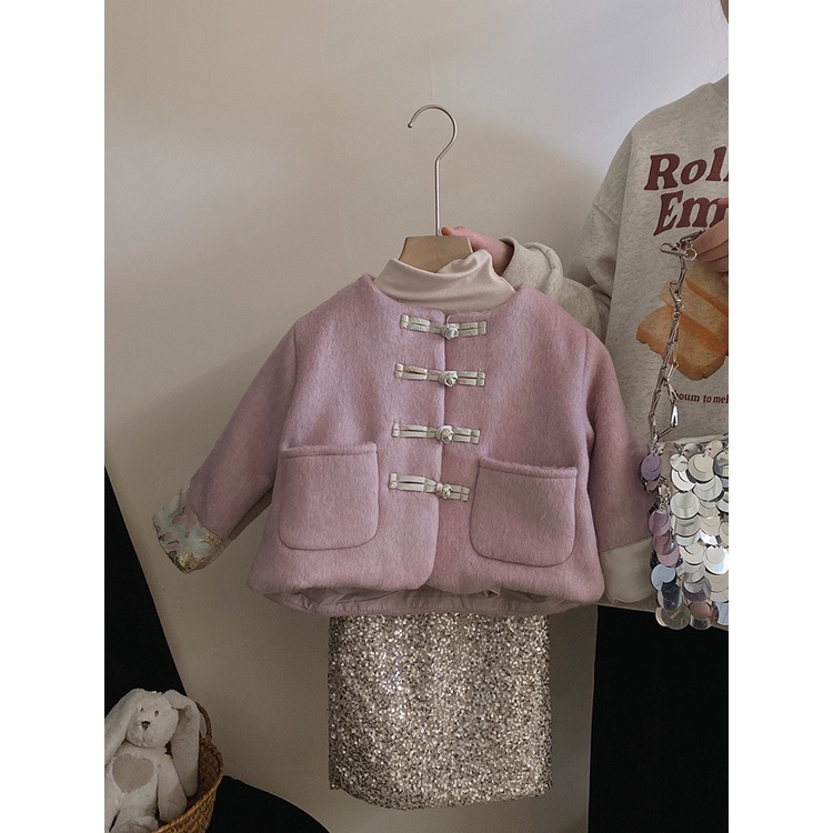 【Galakoko】2023冬季兒童新款氣質香芋紫外套女孩亮片半身裙寶寶甜美潮範套裝