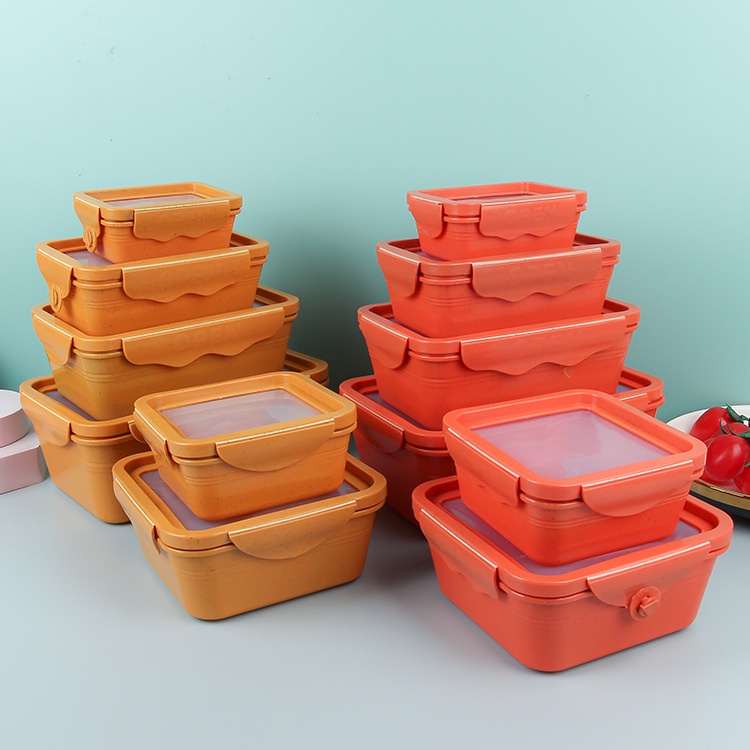 居家生活飯盒午餐便當盒收納盒保鮮盒冷藏帶蓋保鮮盒塑膠四方扣野餐飯盒六件套飯盒冰箱收納密封盒套餐