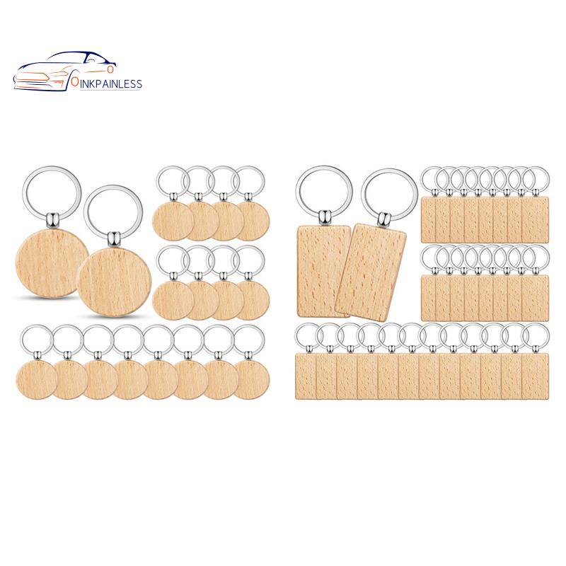 100 件木製鑰匙扣空白散裝木雕空白未完成的木製鑰匙圈鑰匙標籤