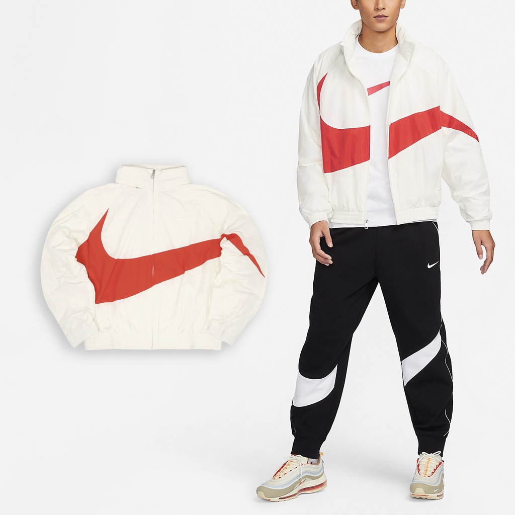 Nike 外套 Swoosh 男款 米 風衣 防潑水 寬鬆 帽子收納【ACS】 FB7878-133