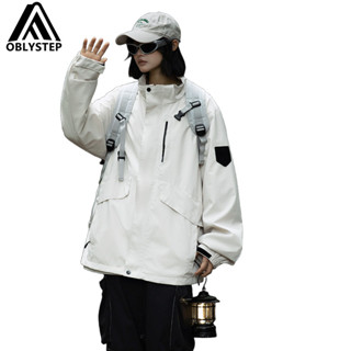 【OBL戶外服飾】美式戶外登山服 防風防水連帽款衝鋒衣 男女款防曬外套 春秋季薄款寬鬆情侶夾克 運動休閒 百搭純色風衣