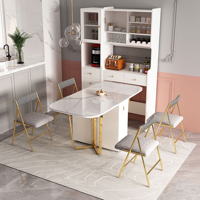 輕奢岩板摺疊餐桌餐邊櫃一體可移動伸縮餐櫃酒櫃小戶型家用長方形
