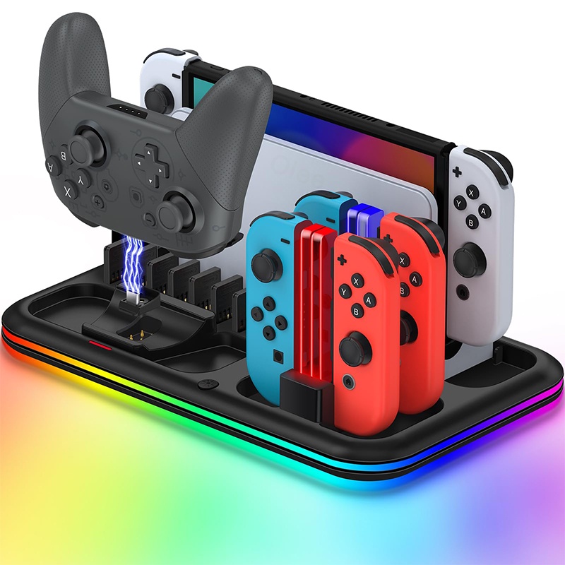 任天堂 帶 RGB 燈的開關控制器充電底座、4 個 Joy-Cons 充電器支架,適用於原裝 Nintendo Swit