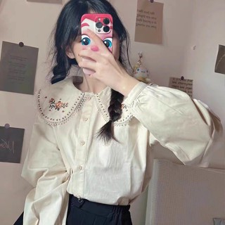 【LININ】春秋新款娃娃領襯衫長袖女 寬鬆襯衫 打底襯衫 長袖上衣女