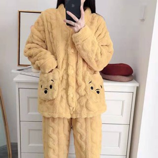 秋冬季睡衣女加厚刷毛學生珊瑚絨套裝卡通大尺碼長袖法蘭絨居家服女