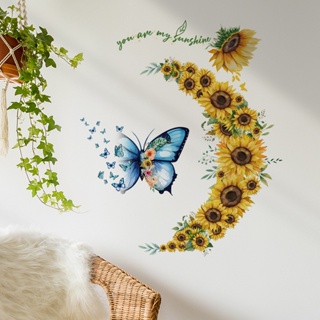 蝴蝶向日葵花朵牆貼剪影房門貼臥室沙發背景貼紙要移除PVC貼畫