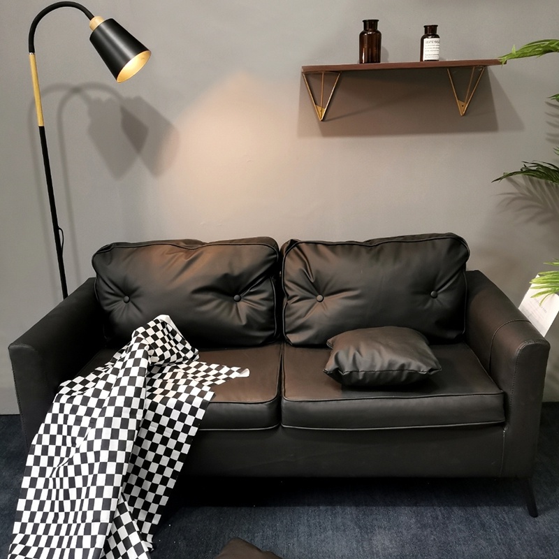 『MOKA®摩卡』沙發小戶型公寓出租房屋辦公室服裝店家用雙三人位黑色皮沙發客廳