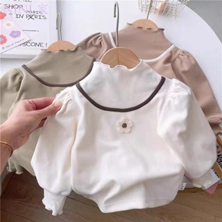 NINI家1-6歲女童木耳領公主上衣寶寶長袖t恤兒童內搭春秋洋氣打底衫