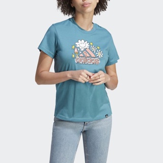 Adidas Doodle Fill T IJ7330 女 短袖 上衣 T恤 亞洲版 Q版塗鴉 雲朵 小花 休閒 綠