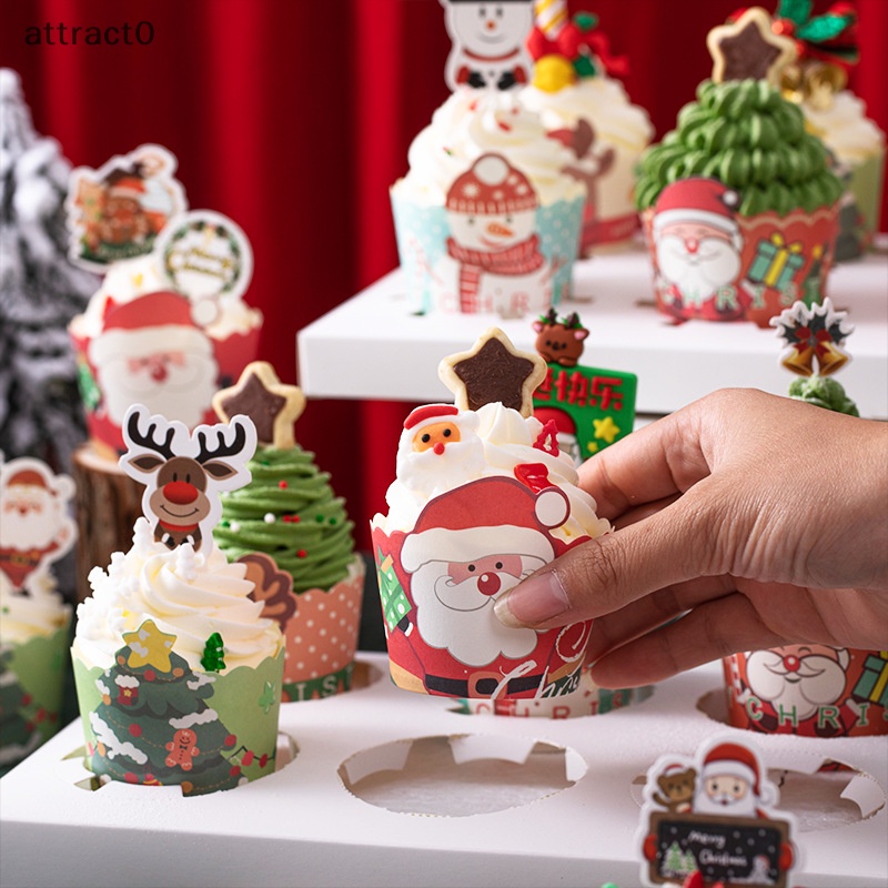 Attact 2024 聖誕紙杯蛋糕高溫烤箱空氣炸鍋鬆餅紙杯蛋糕裝飾聖誕裝飾品家庭聖誕裝飾品 TW
