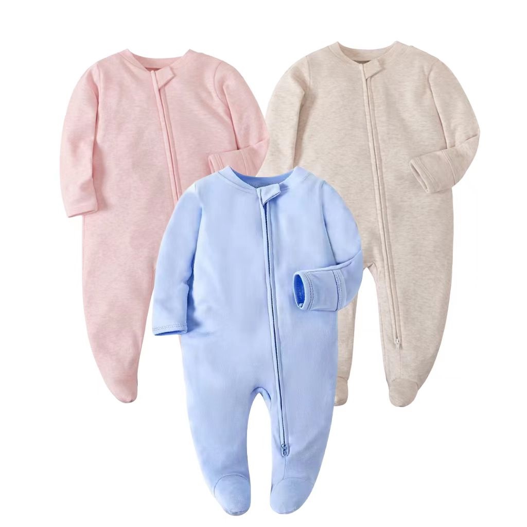 2-way Zip 純色新生嬰兒拉鍊一件 0-12M 優質純色嬰兒服裝男孩女孩連身衣