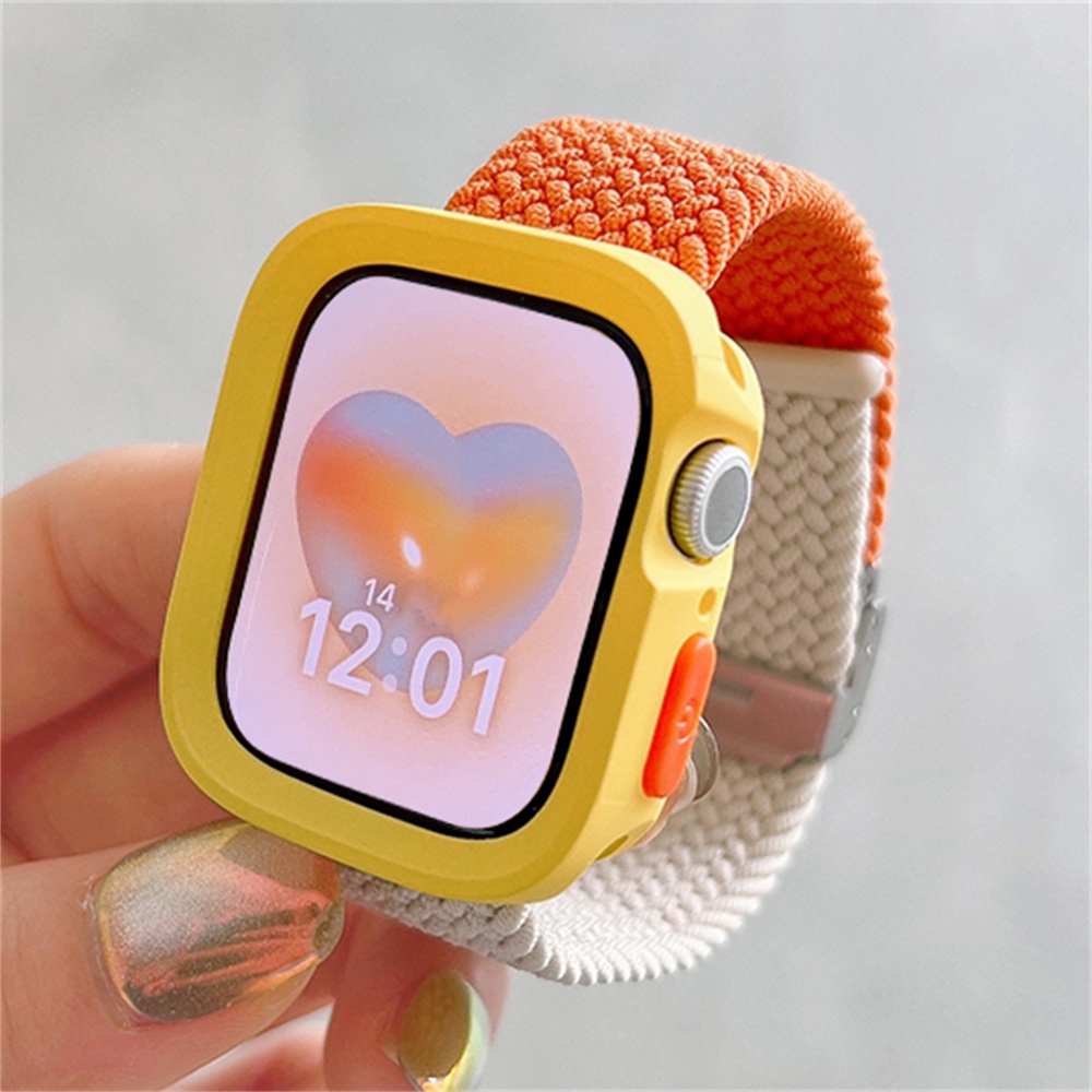 編織尼龍錶帶 + Tpu 錶殼女士男士手鍊兼容 Apple Watch Ultra2 9 8 7 SE 6 5 4 3
