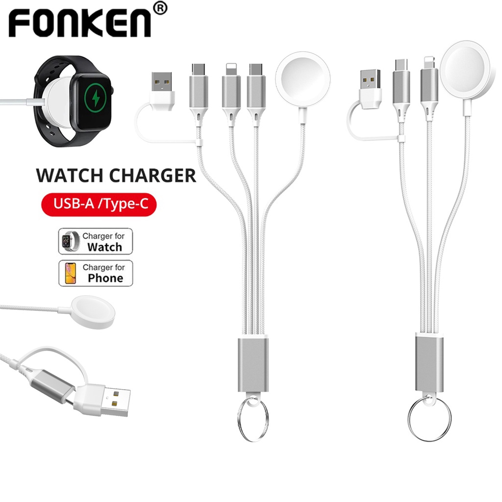 Fonken 5合1 iWatch充電器 USB C型手錶充電線短適用於 Apple iWatch C型 iPhone線