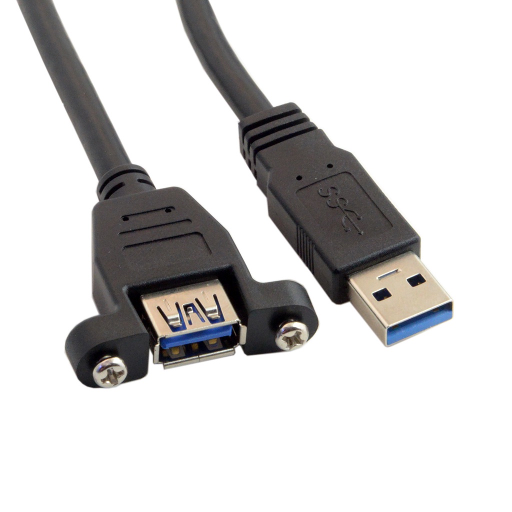 辰陽USB 3.0公對母延長線 帶螺絲孔 可鎖前置後置面板 50cm 黑色