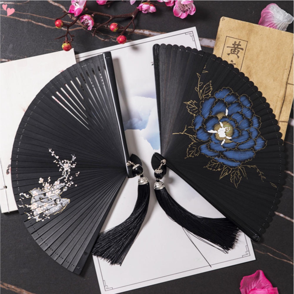 全竹古典扇子日本古代古典黑色折扇漢服舞扇便攜竹扇女