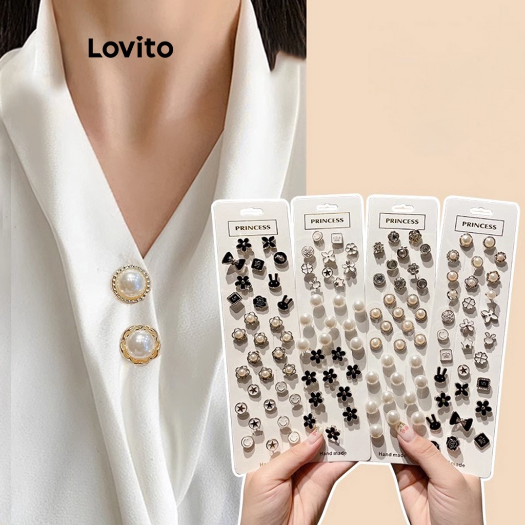 Lovito 女士優雅素色珍珠胸針 L63AD345 ( 白色/金色 )