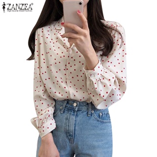 Zanzea 女式韓版休閒 V 領長袖圓點襯衫