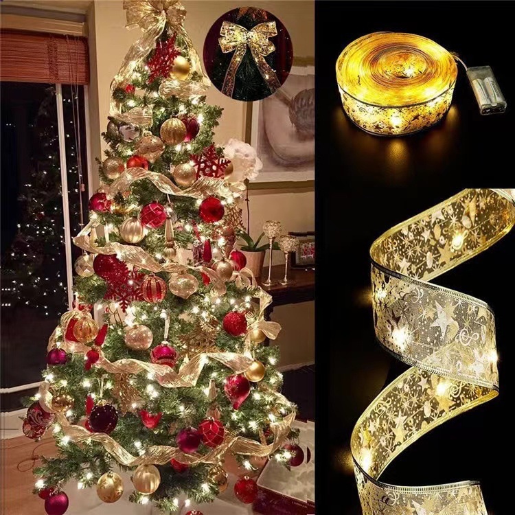 2024新款 聖誕節裝飾燈 LED 2-5米 絲帶燈 串燈 蝴蝶結絲綢燈 聖誕樹裝飾燈 燈串 聖誕節道具 ins風超好看