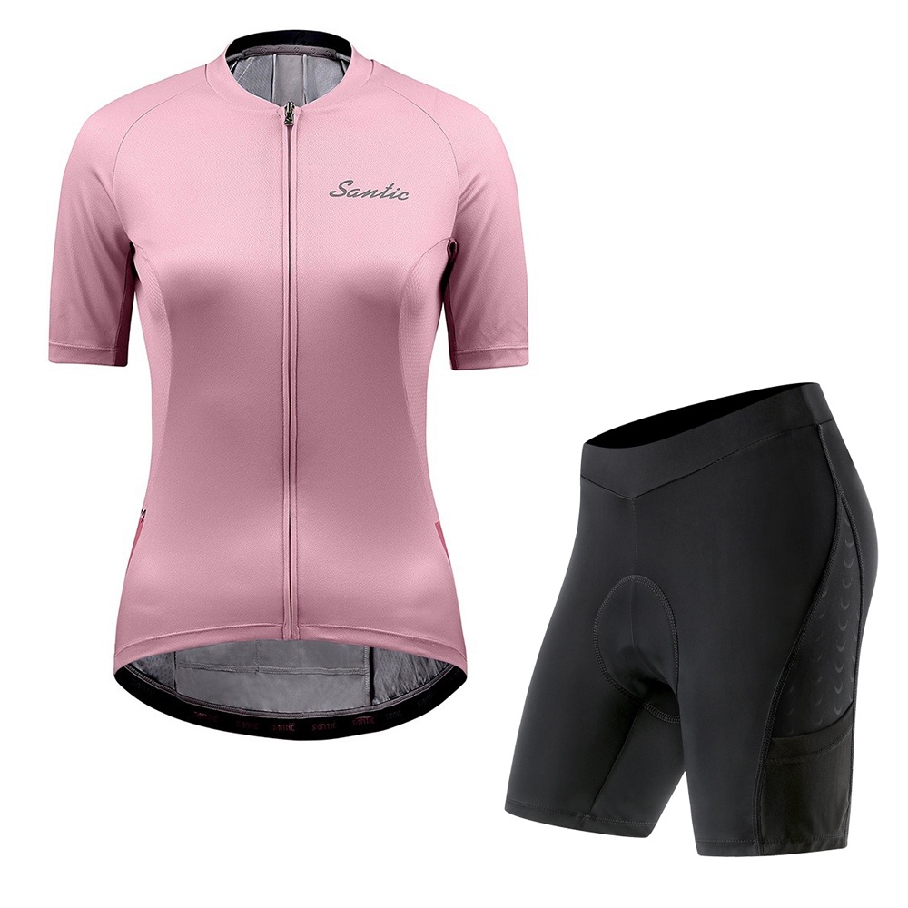 Santic 騎行女式套裝夏季山地自行車短袖上衣騎行短褲套裝輕便舒適服裝亞洲尺碼