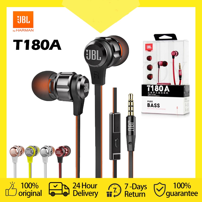 原裝 JBL T180A 3.5 毫米入耳式耳機跑步運動遊戲耳機免提通話帶麥克風耳塞純深低音適用於 Android io