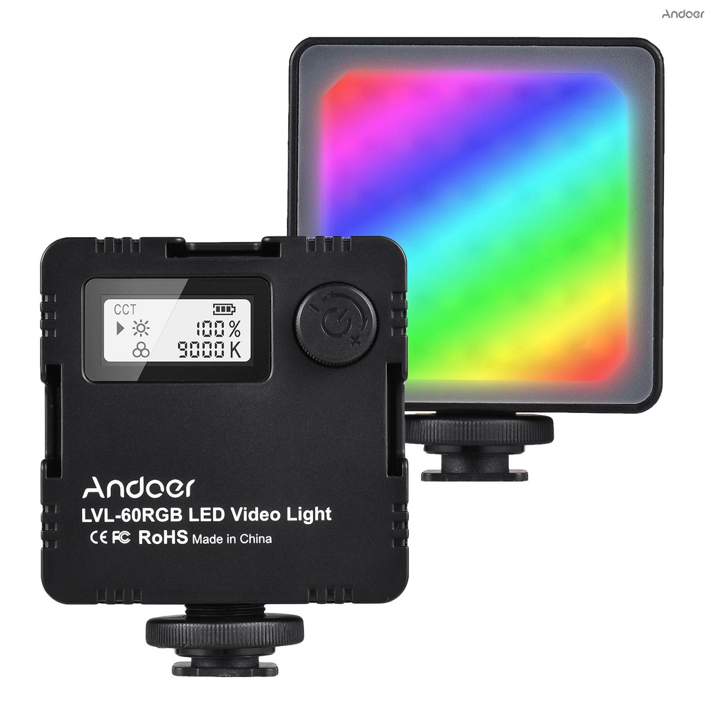 Andoer LVL-60RGB 迷你雙色 LED 視頻燈 2500K-9000K 可調光內置可充電電池,帶 3 個冷靴