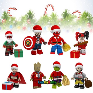 MARVEL 聖誕系列小人仔漫威超級英雄美國隊長蜘蛛俠綠巨人死侍積木玩具