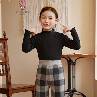 【YAOEENH】110-170CM 兒童簡約素色打底衫 女童領口刺繡中高領內搭保暖上衣 現貨 快速出貨