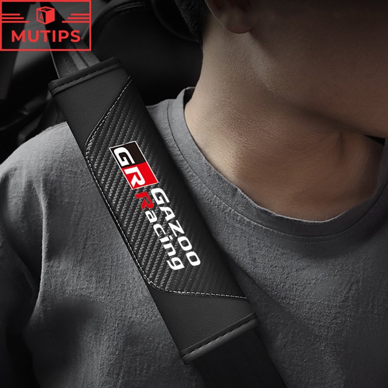 CAMRY 豐田 GR 2 件汽車安全帶罩碳纖維皮革肩墊安全保護器適用於雅力士卡羅拉 Cross bZ4X RAV4 V