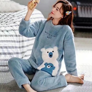 套裝衣服韓國睡衣韓版睡衣居家服兩件套家居服珊瑚絨睡衣女冬季可愛星星綿羊刷毛加厚保暖法蘭絨家居服