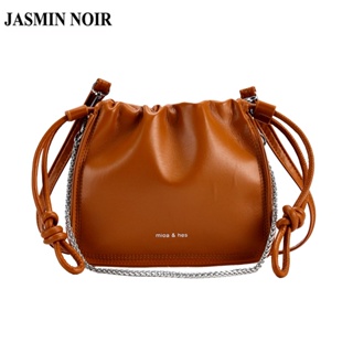 Jasmin NOIR 女士品牌 PU 皮革斜挎包休閒鏈條抽繩小水桶