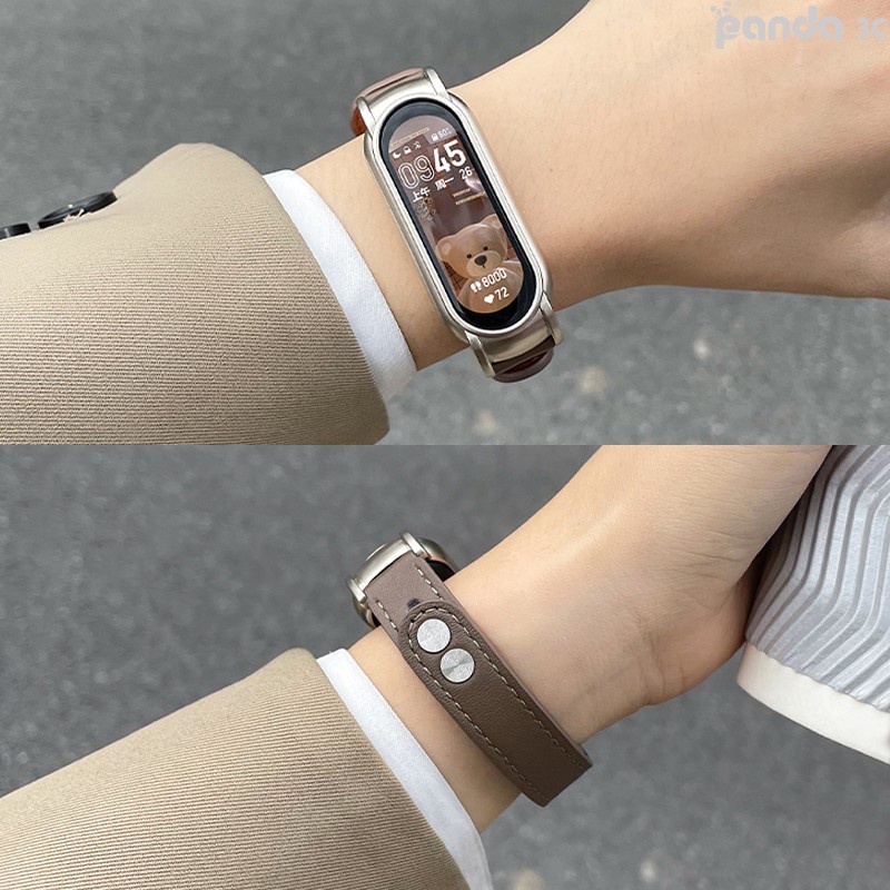 時尚 顯瘦 雙釘扣真皮 適用 小米手環 8 7 6 4 5 NFC 錶帶 小米手環 8Pro錶帶 Xiaomi 替換錶帶