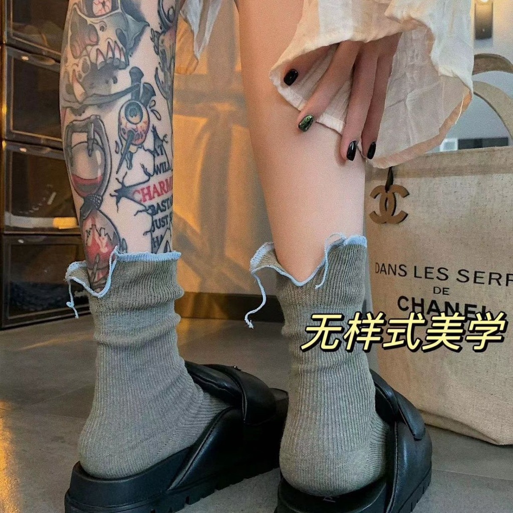 鬆弛感後開叉堆堆襪設計師款日系藝文中筒復古小眾調性女襪簡約