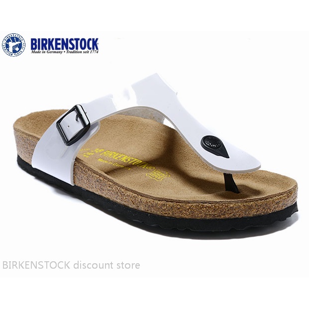 Birkenstock Gizeh 男/女經典軟木白鏡色黑底拖鞋 34-46