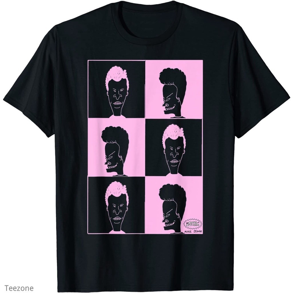 MTV喜劇動畫Beavis and Butt-head癟四與大頭蛋圖案印花男士百分百純棉圓領短袖T恤