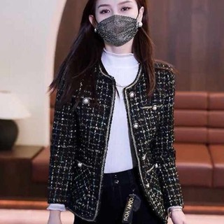 粗毛呢外套洋氣質顯瘦薄款外套女春秋新款長袖格子小香風短版夾克NHYPp