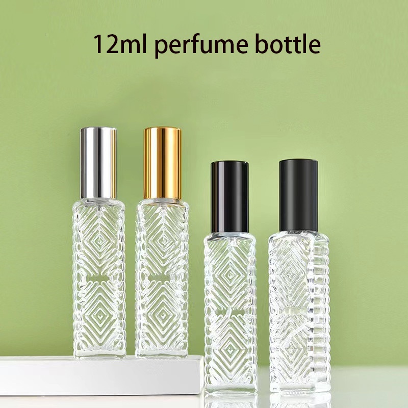 12ml方形鑽石圖案玻璃瓶噴霧香水瓶透明旅行空香味瓶霧化器玻璃瓶