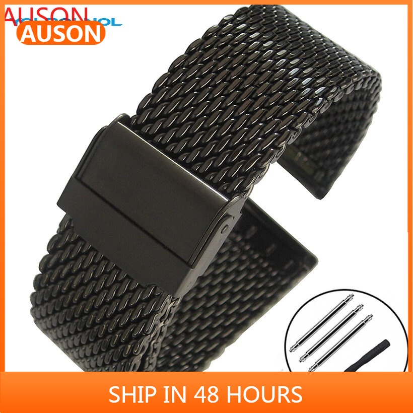 AUSON1.0粗網狀米蘭網帶 3mm厚度腕帶錶帶 304不鏽鋼錶帶18mm 20mm 22mm 雙保險扣
