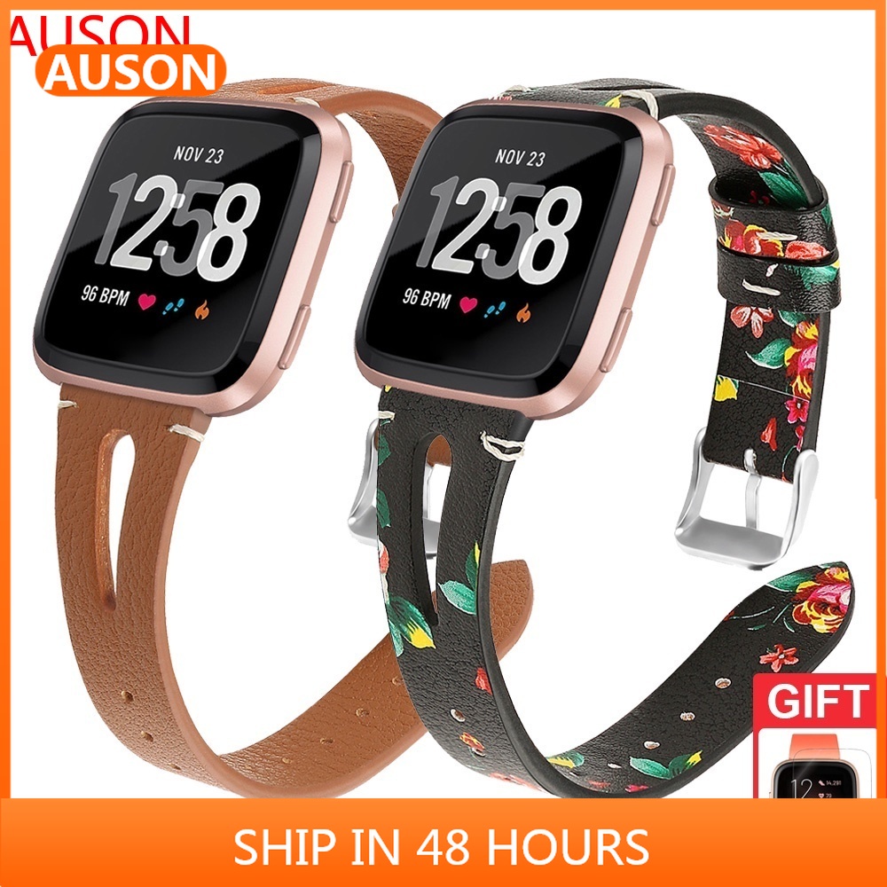 AUSON Fitbit Versa 2錶帶 Versa 真皮錶帶 Versa Lite 彩花錶帶 Versa2運動腕帶