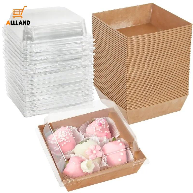 5 件/套紙板紙蛋糕甜點盒帶透明蓋/一次性方形餅乾三明治食品容器