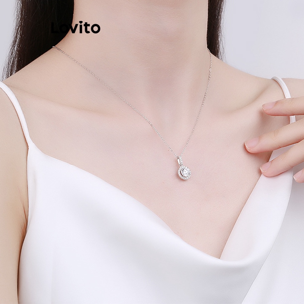 Lovito 女用休閒素色水鑽項鍊 LFA02117 (銀色)